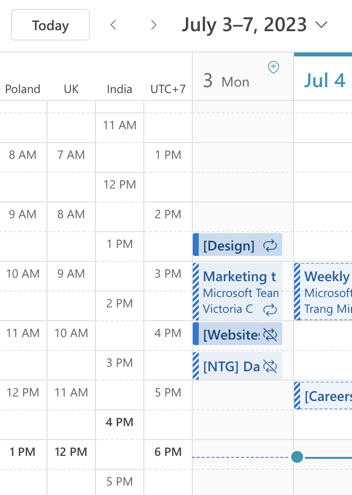 Calendar setting with 4 timezones